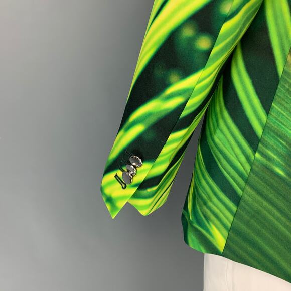 FUMITO GANRYU Size 44 Green Yellow Print Notch Lapel Sport Coat - Picture 4 of 5